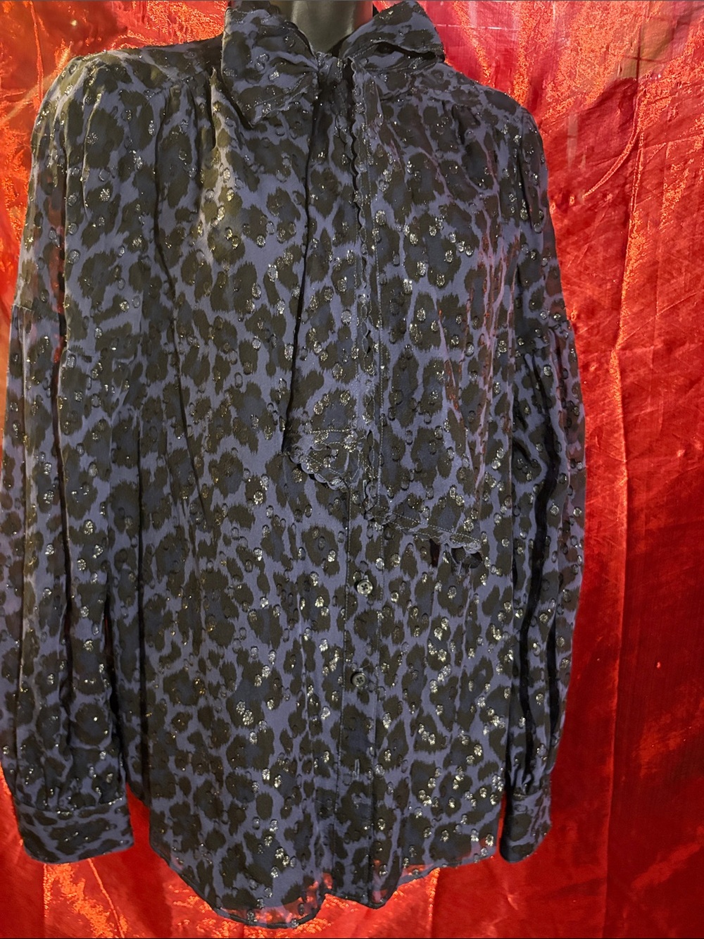 kate spade Navy and Black Leopard Print Blouse